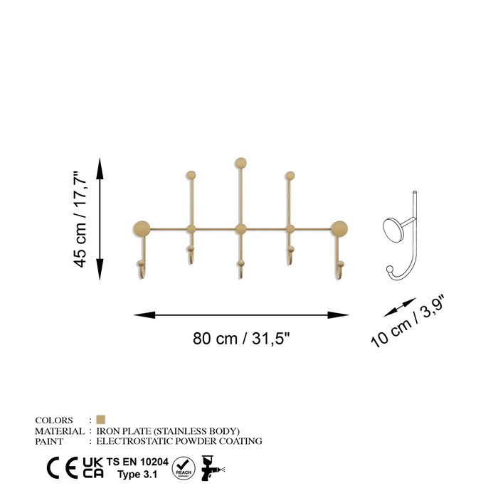 Wallity Iyon-A Gancho de pared metálico Dorado Wallity Iyon-A Gancho de pared metálico Dorado